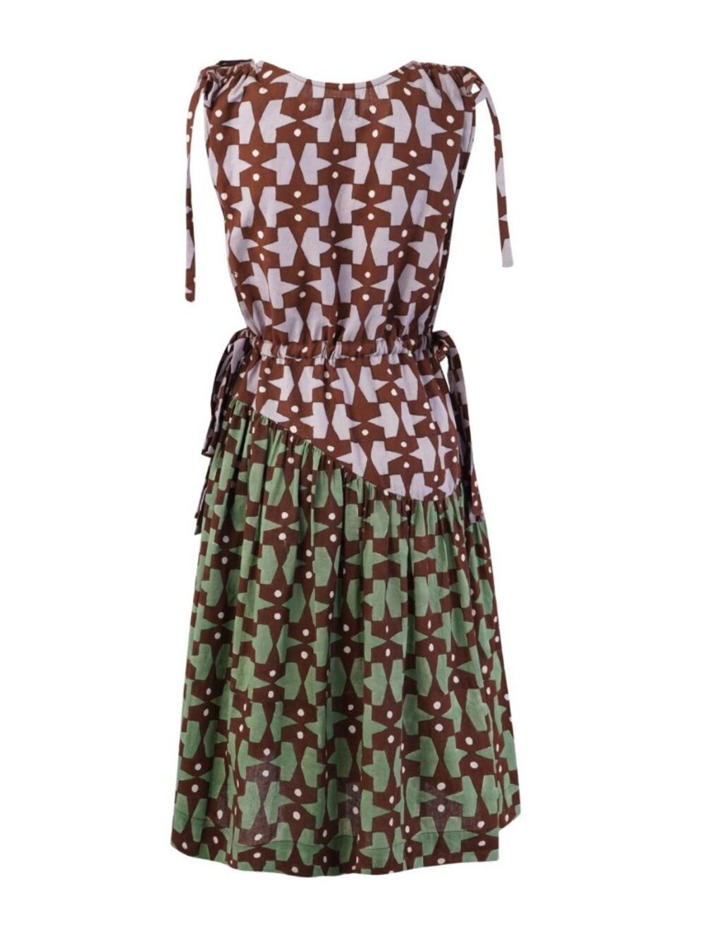 NWT Rujuta Sheth Athena in Pacman Block Print Cotton Tie Side A-line Dress S - Picture 5 of 11